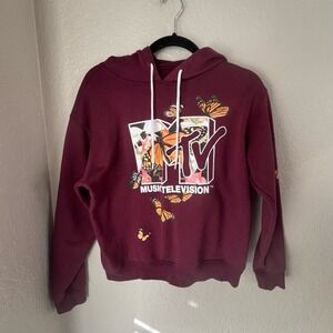 MTV Burgundy Butterfly‎ Logo Hoodie Sweatshirt Size S